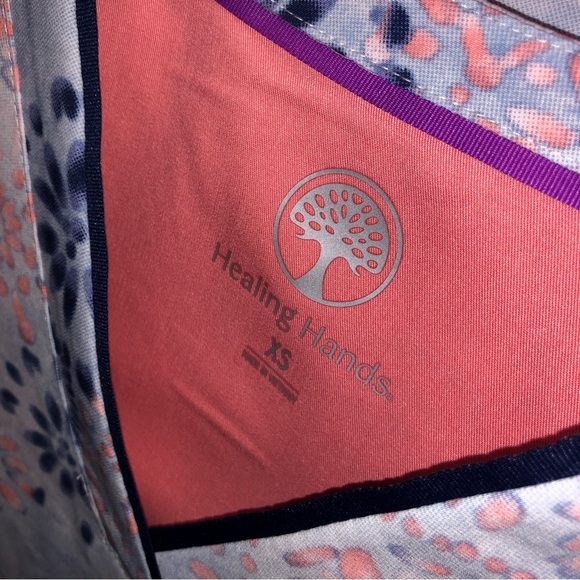 Healing Hands Purple Label Grosgrain Ribbon V-neck blue coral Scrub top - Picture 7 of 9